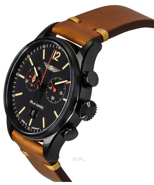 Iron Annie Flight Control Chronograph Leather Strap Black Dial Swiss Quartz 51842 Mens Watch