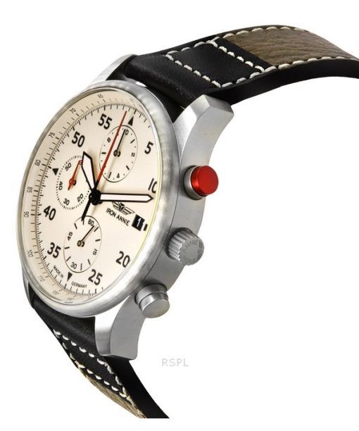 Iron Annie F13 Tempelhof Chronograph Leather Strap Beige Dial Quartz 56705 100M Mens Watch