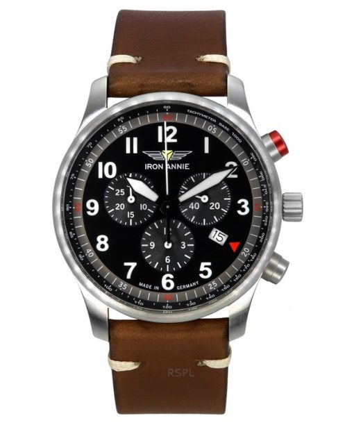 Iron Annie F13 Tempelhof Chronograph Brown Leather Strap Black Dial Quartz 56882 Mens Watch