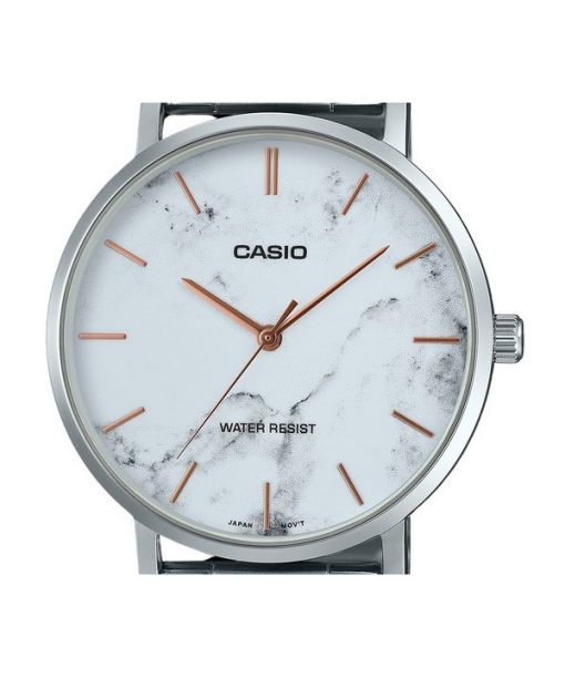 Casio Standard Analog Stainless Steel Marble Inspired White Dial Quartz MTP-VT01DM-7A Men's Watch