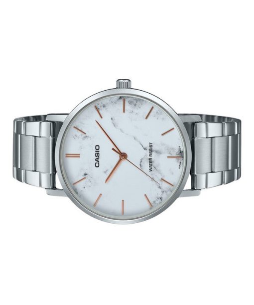 Casio Standard Analog Stainless Steel Marble Inspired White Dial Quartz MTP-VT01DM-7A Men's Watch