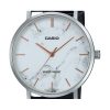 Casio Standard Analog Black Leather Strap Marble Inspired White Dial Quartz MTP-VT01LM-7A Men's Watch