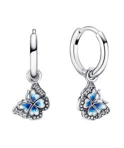 Pandora Blue Butterfly Hoop Earrings Sterling Silver 290778C01 For Women