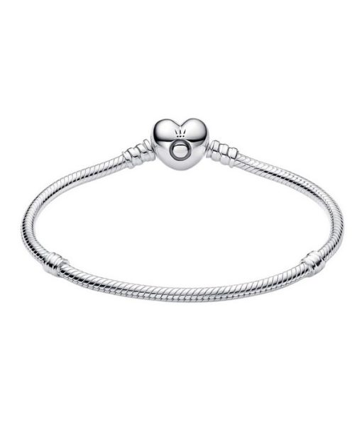 Pandora Moments Silver Bracelet With Heart Shaped Clasp 590719-17 For Women