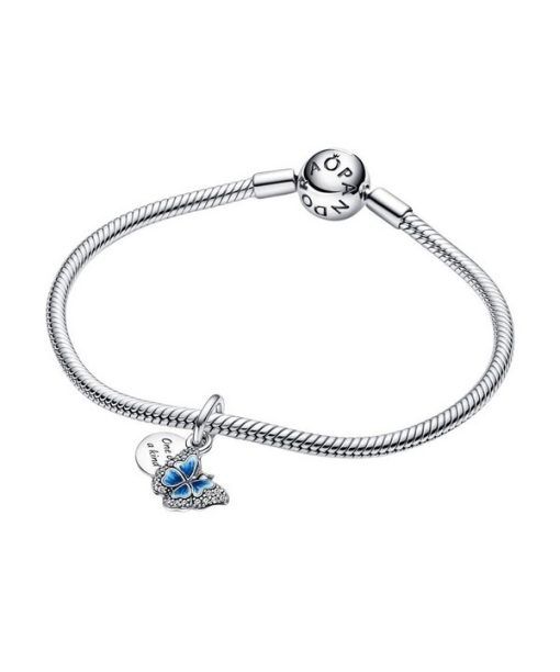 Pandora Blue Butterfly And Quote Double Dangle Charm 790757C01 For Women