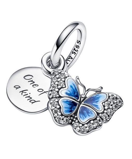 Pandora Blue Butterfly And Quote Double Dangle Charm 790757C01 For Women