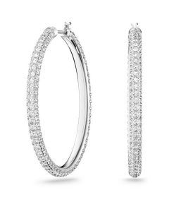 Swarovski Dextera Mixed Clear Crystals And Rhodium Plated Hoop Earrings 5389432 For Women