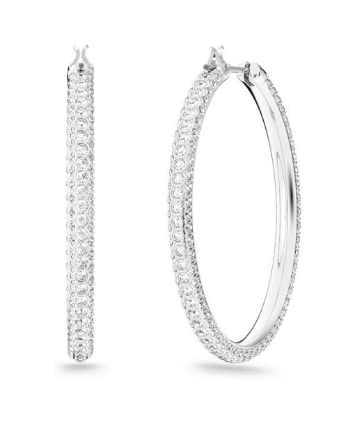 Swarovski Dextera Mixed Clear Crystals And Rhodium Plated Hoop Earrings 5389432 For Women