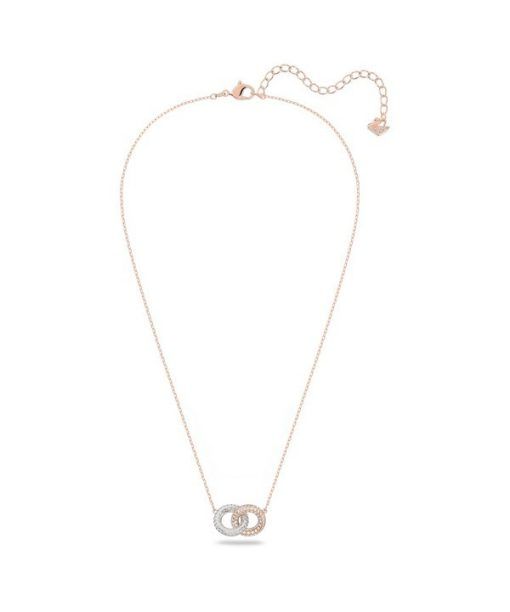 Swarovski Dextera Clear Crystals And Rose Gold Tone Plated Intertwined Circles Necklace 5414999 For Women