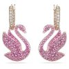 Swarovski Swan Pink Crystals And Rose Gold Tone Plated Drop Earrings 5647544 For Women