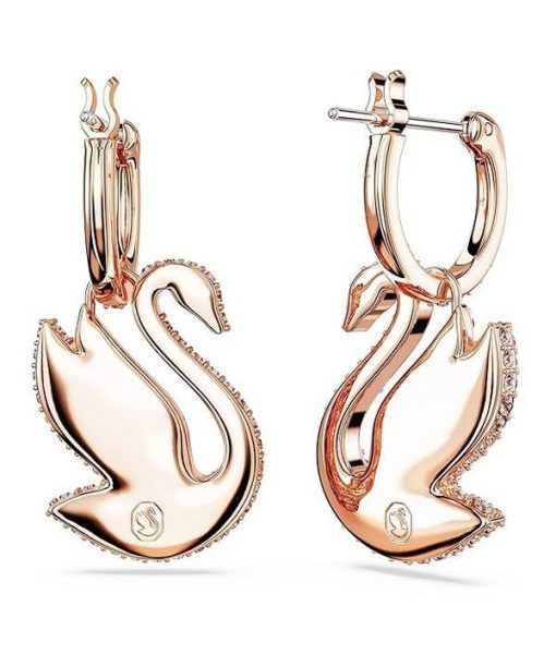 Swarovski Swan Pink Crystals And Rose Gold Tone Plated Drop Earrings 5647544 For Women