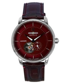 Zeppelin LZ 120 Bodensee Leather Strap Red Open Heart Dial Automatic 81665 Mens Watch