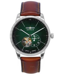 Zeppelin Flatline Leather Strap Green Open Heart Dial Automatic 83644 Mens Watch