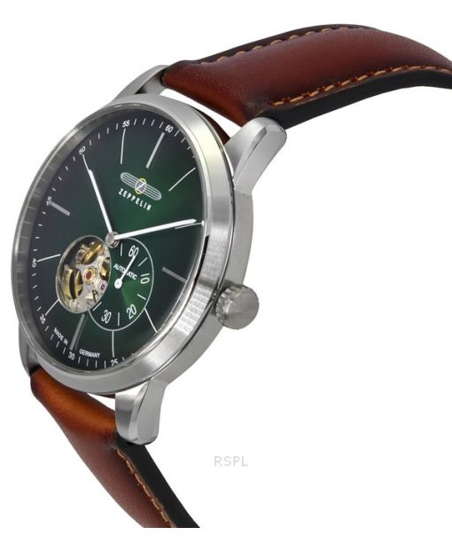 Zeppelin Flatline Leather Strap Green Open Heart Dial Automatic 83644 Mens Watch