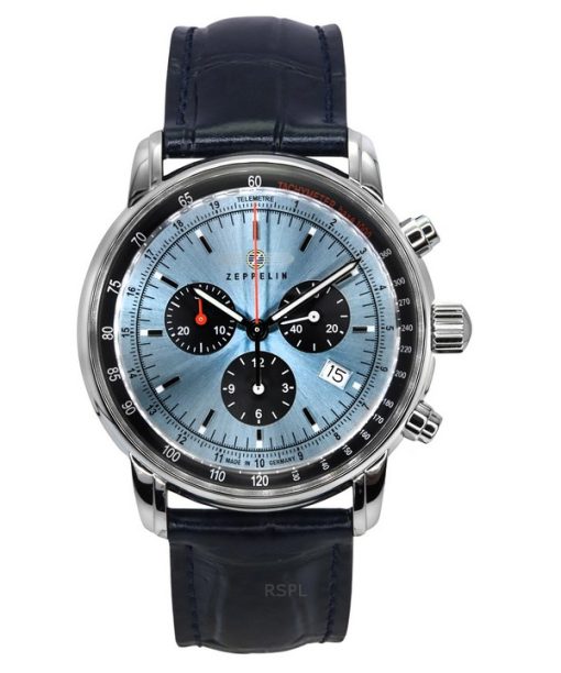 Zeppelin LZ 14 Marine Chronograph Leather Strap Ice Blue Dial Quartz 88862 Mens Watch