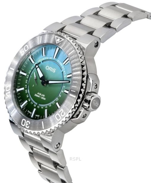 Oris Aquis Analog Limited Edition Green Dial Automatic Diver's 01 743 7734 4197-Set 300M Men's Watch With Rubber Strap