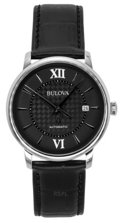 Bulova Analog Hudson Leather Strap Black Dial Automatic 96B441 Men's Watch