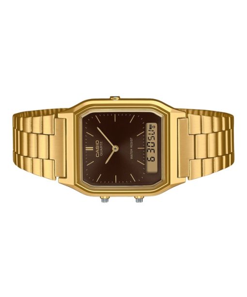 Casio Vintage Analog Digital Gold Tone Stainless Steel Brown Dial Quartz AQ-230GA-5A Unisex Watch