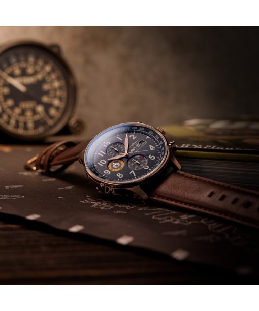 AVI-8 Hawker Hurricane Classic Chronograph Leather Strap Admiral Blue Dial Quartz AV-4011-0O Men's Watch