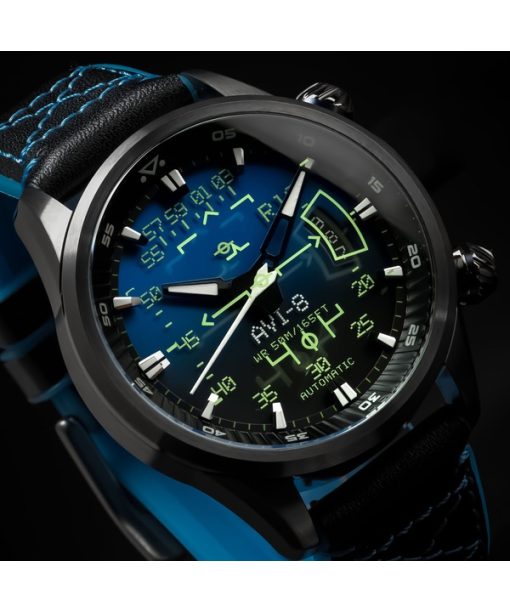 AVI-8 Hawker Harrier HUD Leather Strap Gradient Blue Dial Automatic AV-4117-01 Men's Watch