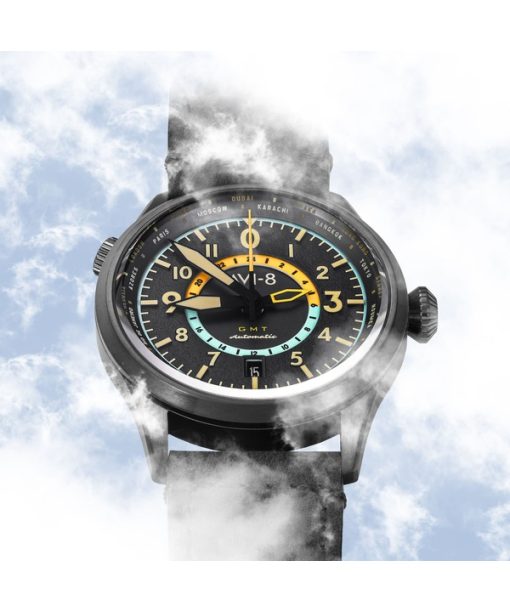 AVI-8 Flyboy Wingman Worldtimer GMT Tropical Grey Dial Automatic AV-4120-04 Men's Watch With Extra Strap