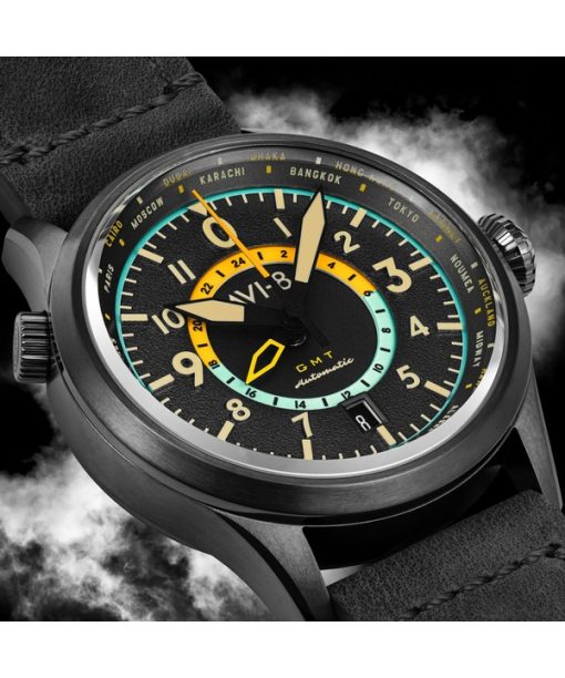 AVI-8 Flyboy Wingman Worldtimer GMT Tropical Grey Dial Automatic AV-4120-04 Men's Watch With Extra Strap