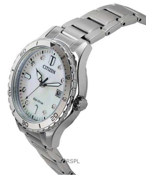 Citizen Marine Eco-Drive Crystal Accents Stainless Steel Mother Of Pearl Dial FE6170-88D 100M Women's Watch