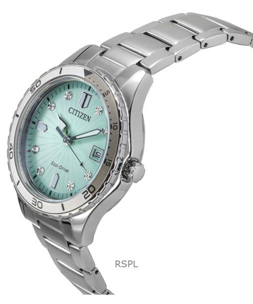 Citizen Marine Eco-Drive Crystal Accents Stainless Steel Green Dial FE6170-88L 100M Women's Watch