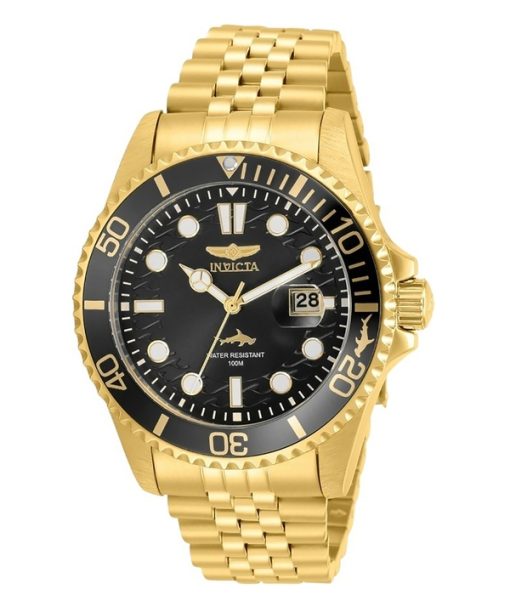 Invicta Pro Diver Gold Tone Stainless Steel Black Dial Quartz 30614 100M Mens Watch