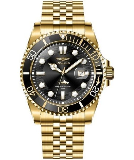 Invicta Pro Diver Gold Tone Stainless Steel Black Dial Quartz 30614 100M Mens Watch