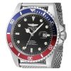 Invicta Pro Diver Stainless Steel Blue And Red Pepsi Bezel Black Dial Automatic Divers 47965 200M Mens Watch