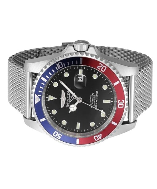 Invicta Pro Diver Stainless Steel Blue And Red Pepsi Bezel Black Dial Automatic Divers 47965 200M Mens Watch