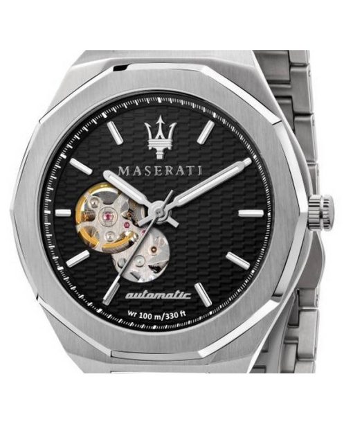 Refurbished Maserati Stile Open Heart Black Dial Stainless Steel Automatic R8823142002 100M Men's Watch