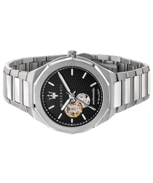 Refurbished Maserati Stile Open Heart Black Dial Stainless Steel Automatic R8823142002 100M Men's Watch