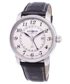 Refurbished Zeppelin LZ127 Graf GMT Leather Strap Ivory Dial Germany Made Quartz 76425 Men's Watch