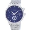 Refurbished Citizen Eco-Drive Moon Phase Blue Textured Dial Japan Made AP1050-56L Men's Watch