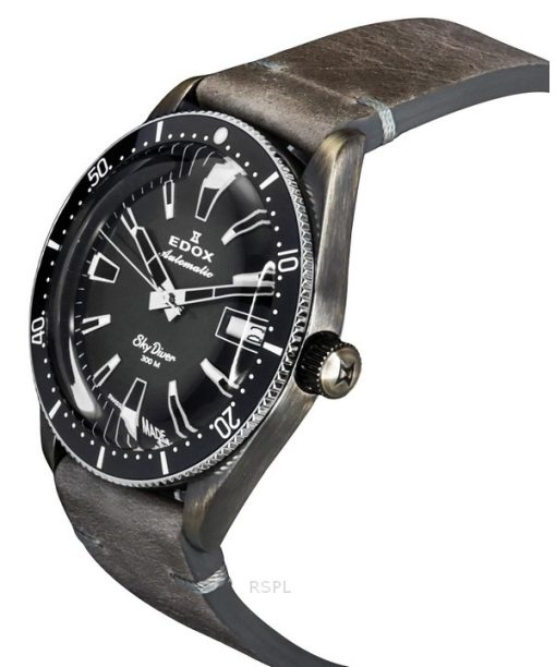 Edox Skydiver Limited Edition Leather Strap Grey Dial Automatic Diver's 80126 3VIN GDN 300M Men's Watch