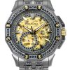 Bulova Octava Crystal Accents Stainless Steel Skeleton Gold Dial Automatic 98A293 Mens Watch