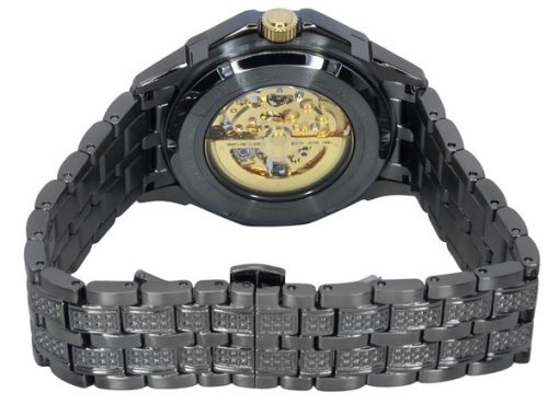 Bulova Octava Crystal Accents Stainless Steel Skeleton Gold Dial Automatic 98A293 Mens Watch