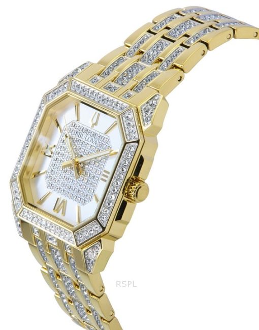 Bulova Octava Crystal Accents Gold Tone Stainless Steel Silver Dial Quartz 98A295 Mens Watch