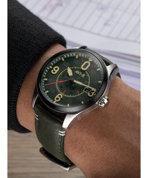 AVI-8 Spitfire Smith Reading Leather Strap Green Dial Automatic AV-4090-03 Men's Watch