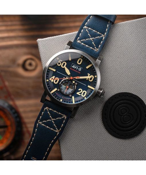 AVI-8 Dambuster Chadwick Meca-Quartz Cobalt Blue Leather Strap Blue Dial AV-4113-01 Men's Watch