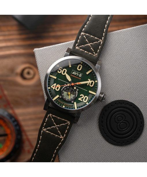 AVI-8 Dambuster Chadwick Meca-Quartz Forest Green Leather Strap Green Dial AV-4113-02 Men's Watch