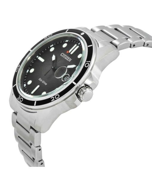 Citizen Marine Stainless Steel Black Dial Eco-Drive AW1816-89E 100M Mens Watch