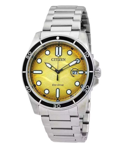 Citizen Marine Stainless Steel Yellow Dial Eco-Drive AW1816-89X 100M Mens Watch