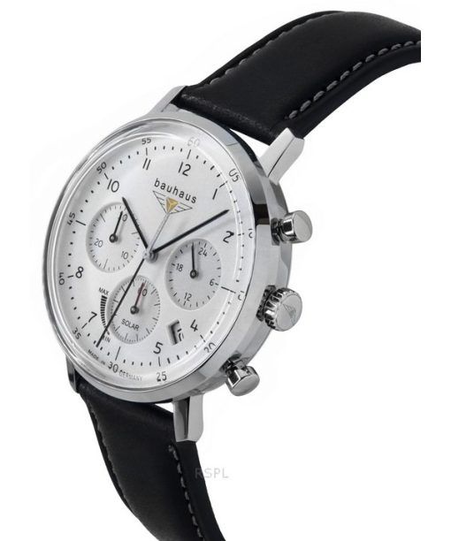 Bauhaus Classic Chronograph Stainless Steel Leather Strap White Dial Solar 20861 Men's Watch