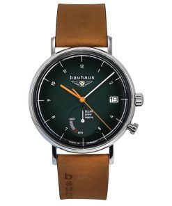 Bauhaus Classic Brown Leather Strap Dark Green Dial Solar 21124 Men's Watch