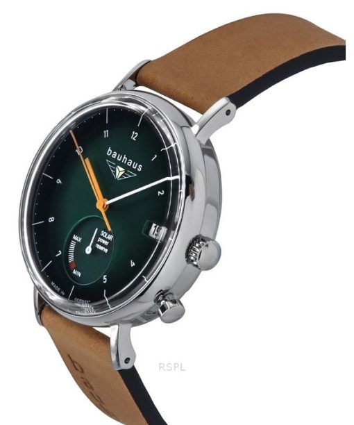 Bauhaus Classic Brown Leather Strap Dark Green Dial Solar 21124 Men's Watch