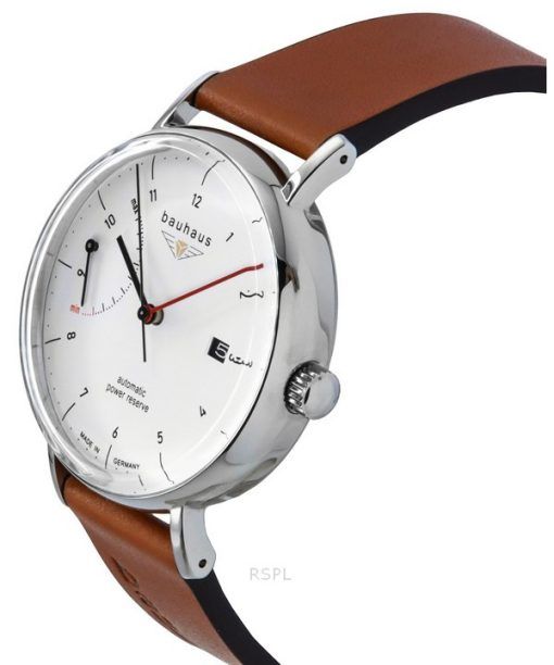 Bauhaus Classic Brown Leather Strap White Dial Automatic 21601 Men's Watch