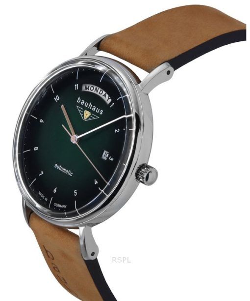 Bauhaus Classic Leather Strap Dark Green Dial Automatic 21624 Men's Watch